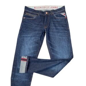 Allen Solly Japan Skinny‎ Jeans Mens 34x32 Dark Indigo Wash Denim Red Stitching
